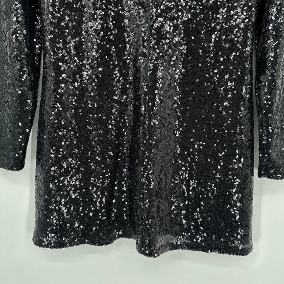 REFORMATION Odeon Sequin Mini Dress Long Sleeve Shimmer Sparkle Black - Picture 12 of 15